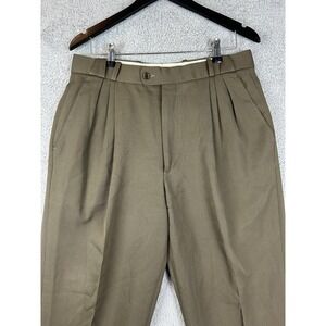 Vintage Bachrach Pants Mens 33 Olive Green Wool Pleated Cuffed Dress Trousers